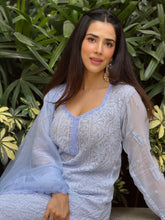 Jewel Blue Chikankari & Lace Kurta Set (Set of 3)