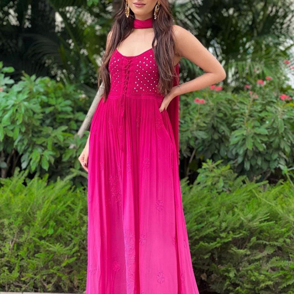 Russian Pink Flared Anarkali Chikankari Kurta Set – Shop Label Aishwaryrika