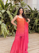 Sakura Ombre Chikankari Gharara Short Kurta Set (Set of 3)