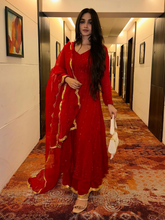 Persian Red Anarkali Chikankari Kurta Set (set of 3)