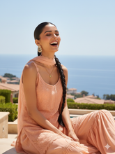 Powder Peach Chikankari Gharara Short Kurta Set (Set of 3)