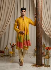 Saffron Dawn Mens Chikankari Hand-embroidered Kurta