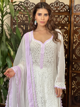 White Lilac Chikankari Lace Kurta Set (Set of 3)