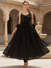 Nyx Black Chikankari & Mukaish Anarkali Set (Set of 3)