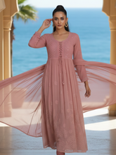 Rose Gold Chikankari Anarkali Set (Set of 3)