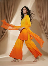 Tuscan Gold Mukaish Gharara Short Kurta Set (Set of 3)