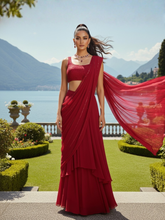 Rouge Velvet Chikankari Lehenga Saree (Set of 3)