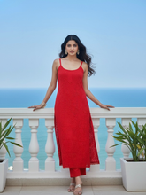 Blood Red Chikankari Sleeveless Kurta