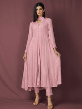 Salmon Pink Anarkali Chikankari Kurta Set