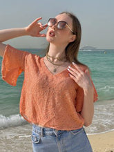 Peach Sorbet Chikankari Peplum V-neck Top