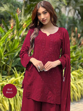 Red Berry Short Chikankari Kurta-Sharara Set