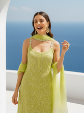 Livia Lime Chikankari Gharara Short Kurta Set (Set of 3)