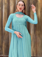 Amalfi Blue Chikankari Anarkali Set (set of 3)