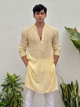 Amberlit Mens Chikankari Hand-Embroidered Kurta