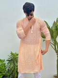 Coral Veil Mens Chikankari Hand-embroidered Kurta