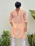 Coral Veil Mens Chikankari Hand-embroidered Kurta