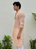 Coral Veil Mens Chikankari Hand-embroidered Kurta