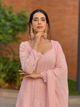 Pink Rose Chikankari Lace Anarkali Set (Set of 3)