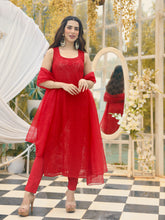 Poppy Red Chikankari Sleeveless Kurta Set