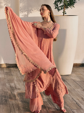 Turkish Rose Gold Chikankari Anarkali Set (Set of 3)