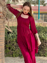 Madder Lake Chikankari Kurta Gharara Set (Set of 3)