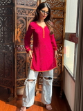Sunkissed Magenta Chikankari Short Kurta