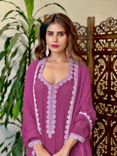 Mauve Bliss Lilac Lace Chikankari Kurta Set (Set of 3)