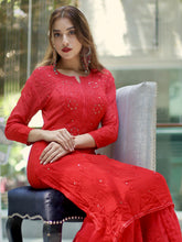 Flame Scarlet Ombré Chikankari Kurta Set