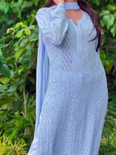 French Blue Chikankari & Mukaish Kurta Set