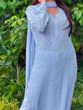 French Blue Chikankari & Mukaish Kurta Set