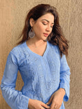 Swish Blue Chikankari And Mukaish Kurta Set (Set of 3)