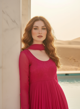 Cleopatra Pink Chikankari Anarkali Set (Set of 3)