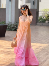 Auriella Pink & Peach Chikankari Maxi Dress