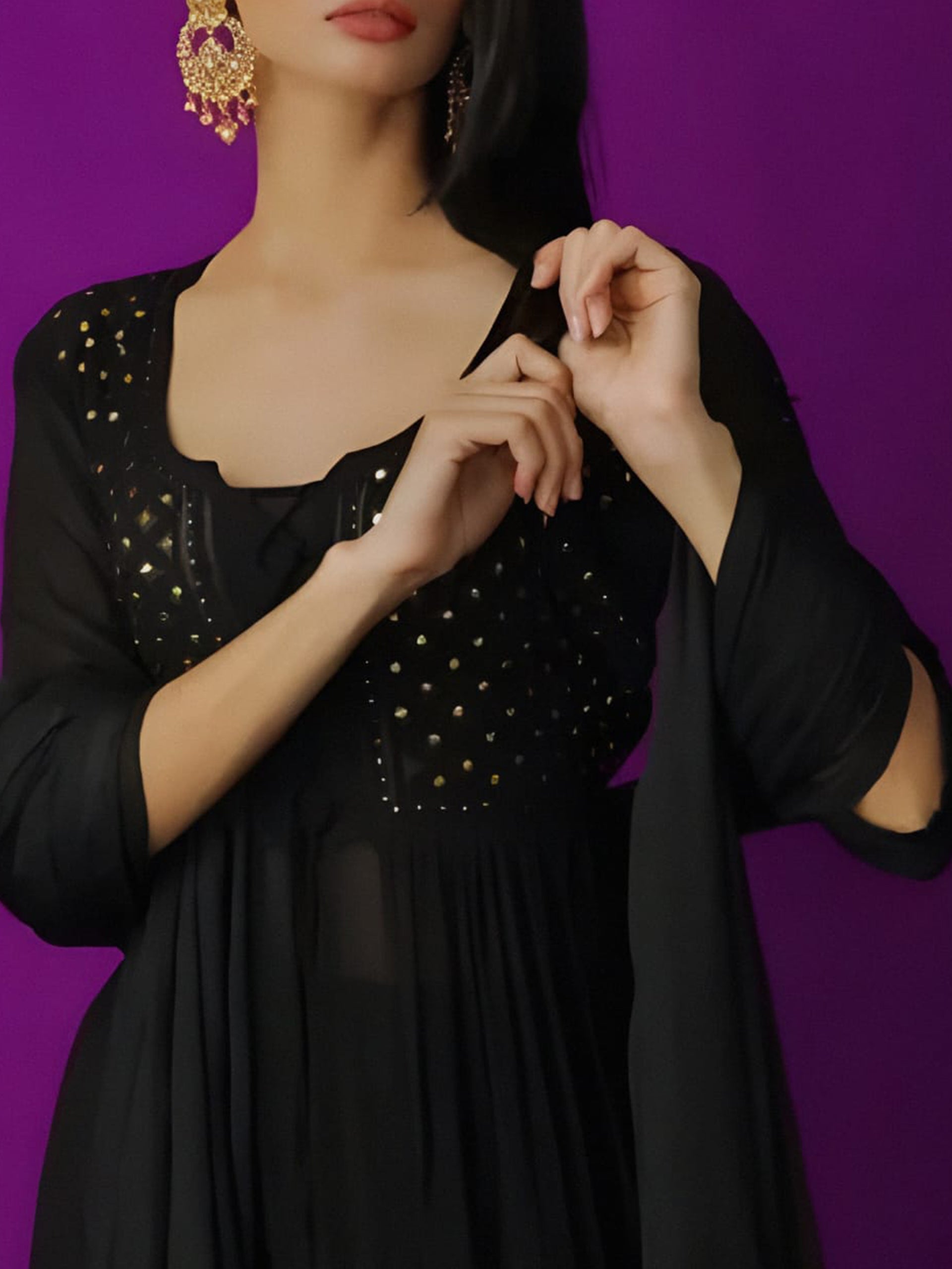Black Metal Chikankari & Mukaish Kurta Set - Shop Label Aishwaryrika