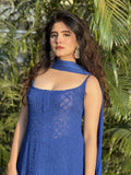 Admiral Blue Chikankari Strappy Kurta Set (Set of 3)