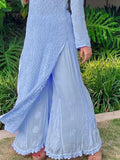 French Blue Chikankari & Mukaish Kurta Set