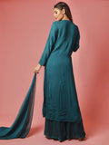 Dreamy Teal Chikankari and Mukaish Full Sleeves Kurta Set (Set of 3)