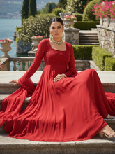 Bordeaux Red Chikankari Anarkali (Set of 3)
