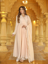 Sandstone Chikankari and Mukaish Anarkali with Lace (set of 3) - Shop Label Aishwaryrika