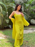Verona Lime Chikankari Strappy Kurta Set (set of 3)