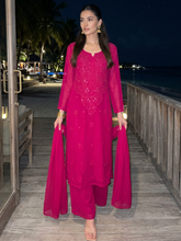 Vibrant Pink Chikankari Kurta Set (Set of 3)