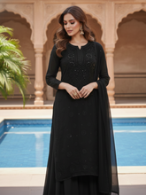 Cashmere Black Chikankari Kurta Set (Set of 3)