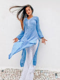 Swish Blue Chikankari And Mukaish Kurta Set (Set of 3)