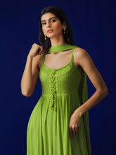 Spring Green Flared Anarkali Chikankari Kurta