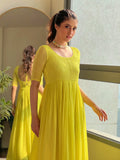 Lime green Chikankari Gown (Set of 1)