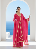 Raspberry Blanc Chikankari Kurta Set (Set of 3)