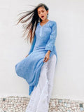 Swish Blue Chikankari And Mukaish Kurta Set (Set of 3)