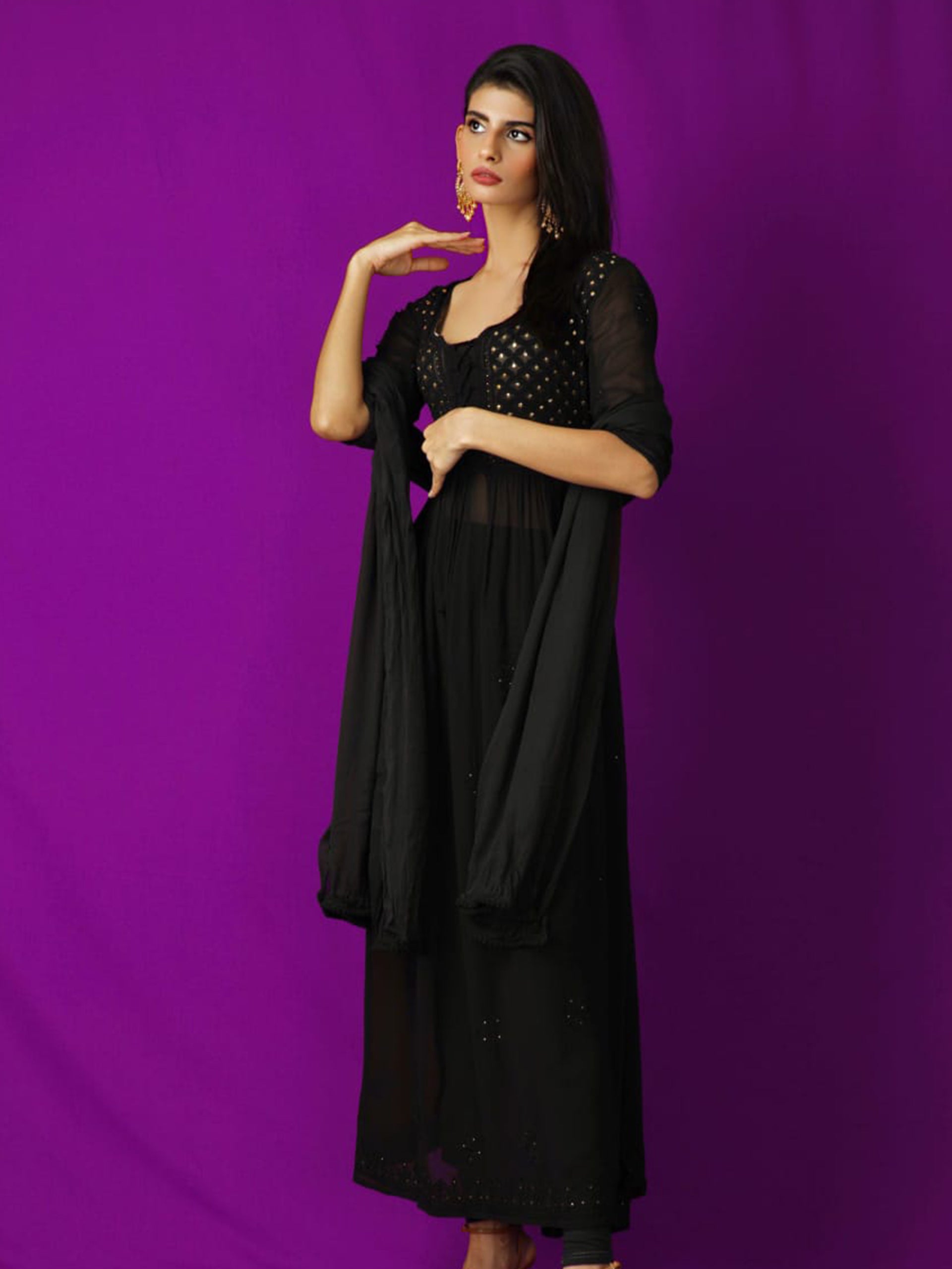 Black Metal Chikankari & Mukaish Kurta Set - Shop Label Aishwaryrika