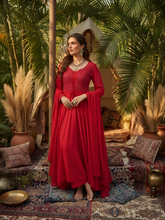 Crimson Glow Chikankari Anarkali Set (Set of 3)