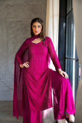 Amaris Mellow Rose Chikankari Kurta Set (Set of 3)